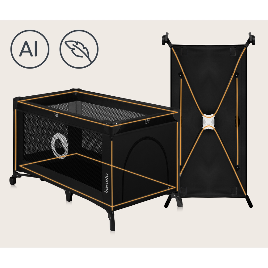 Lionelo - Cestovná postieľka STEFI Black Carbon