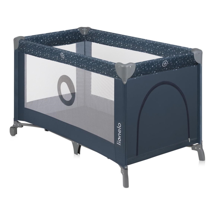 Lionelo - Cestovná postieľka STEFI Blue Grey