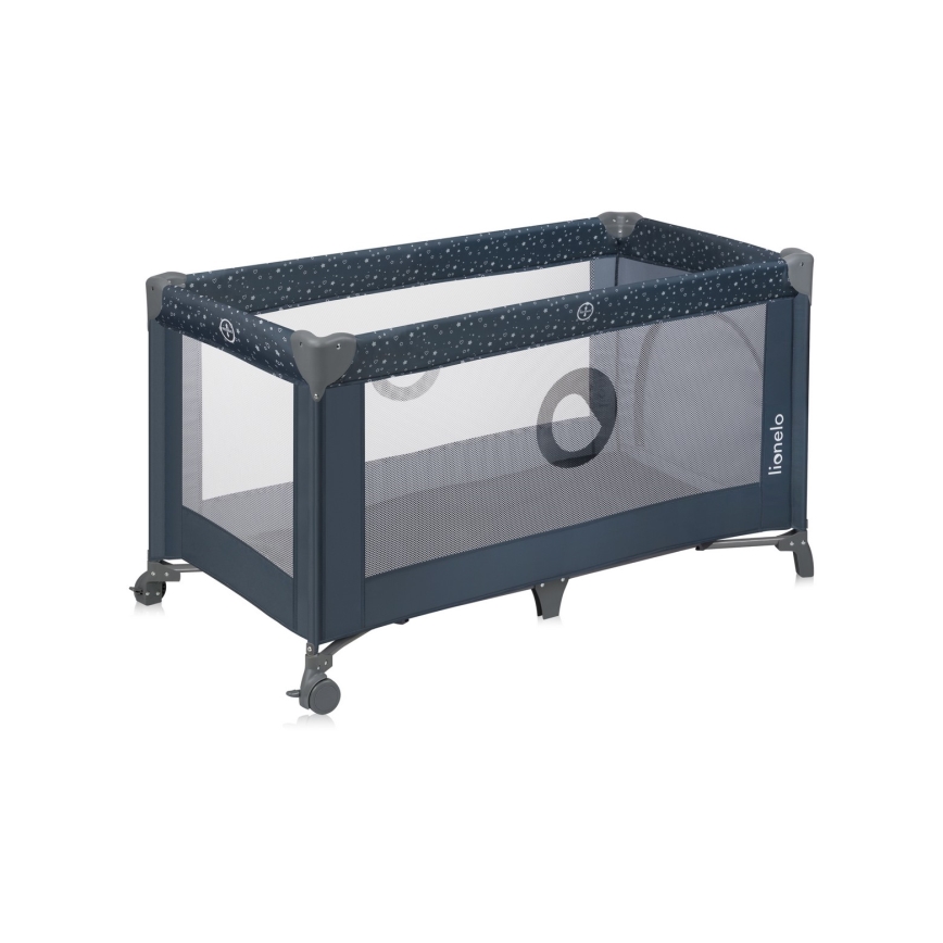 Lionelo - Cestovná postieľka STEFI Blue Grey
