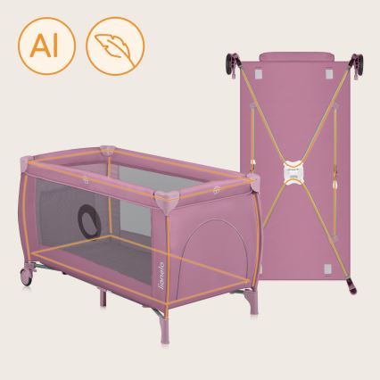 Lionelo - Cestovná postieľka STEFI PLUS Pink Magnolia