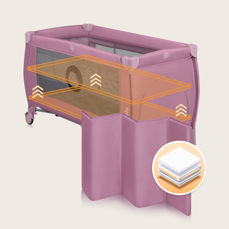 Lionelo - Cestovná postieľka STEFI PLUS Pink Magnolia