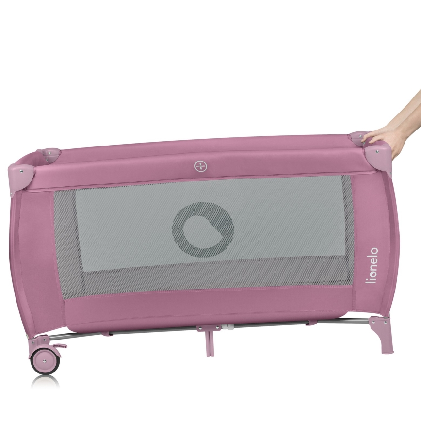 Lionelo - Cestovná postieľka STEFI PLUS Pink Magnolia