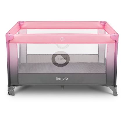 Lionelo - Cestovná postieľka STEFI ružová/šedá