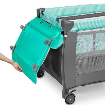 Lionelo - Cestovná postieľka SVEN PLUS sivá/tyrkysová