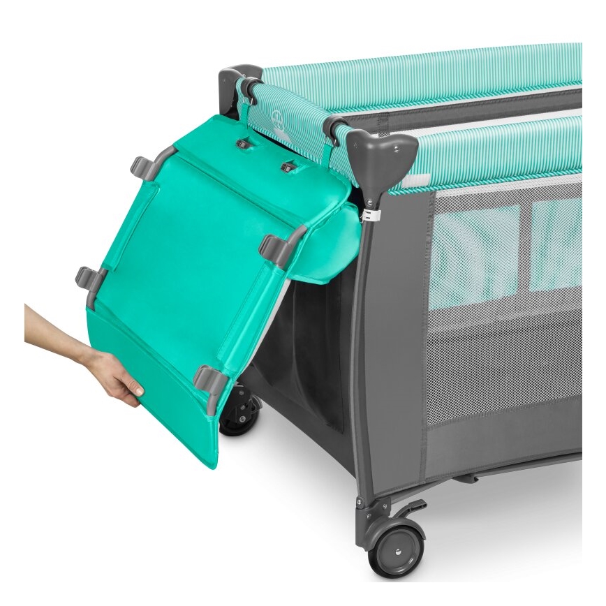 Lionelo - Cestovná postieľka SVEN PLUS sivá/tyrkysová