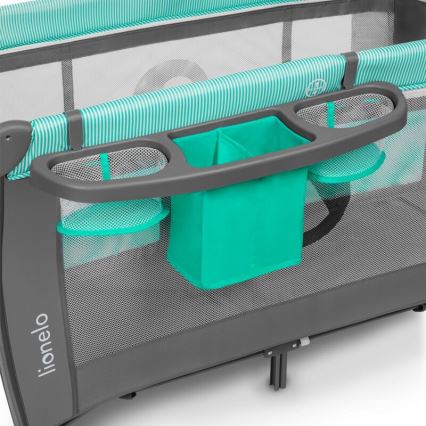 Lionelo - Cestovná postieľka SVEN PLUS sivá/tyrkysová