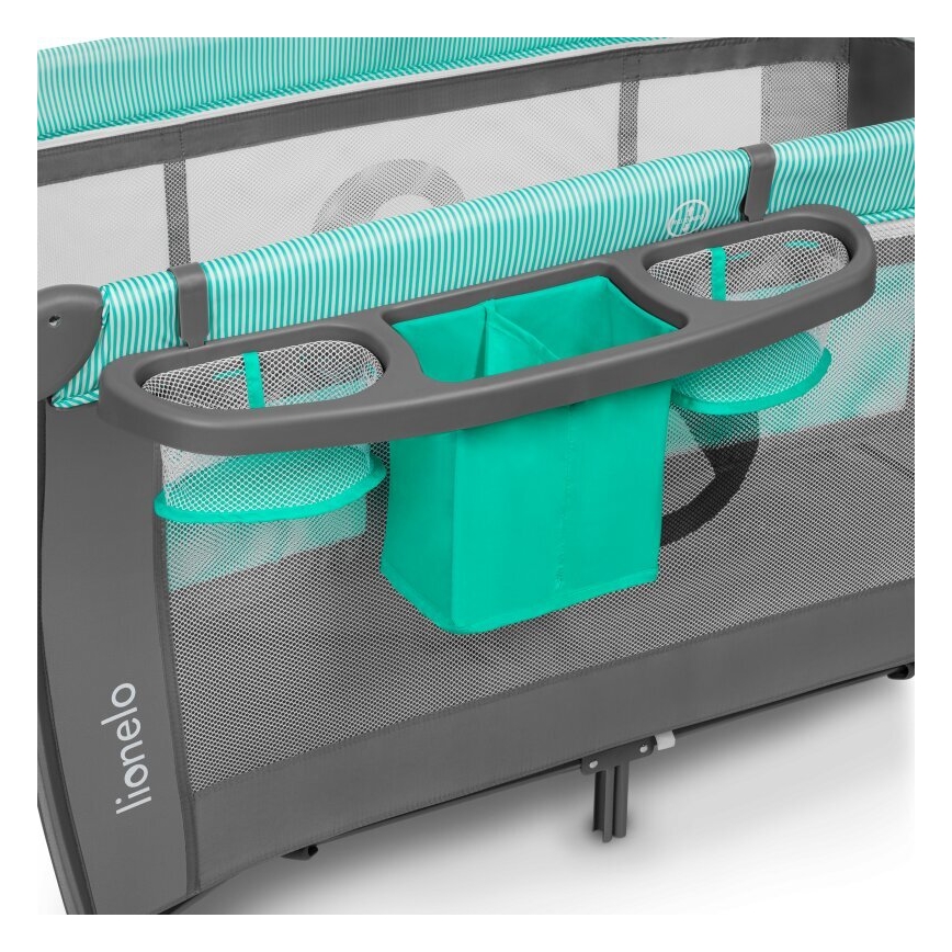 Lionelo - Cestovná postieľka SVEN PLUS sivá/tyrkysová