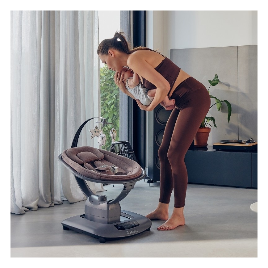 Lionelo - Detská hojdačka s melódiou BLOSSOM Pink Mauve + diaľkové ovládanie