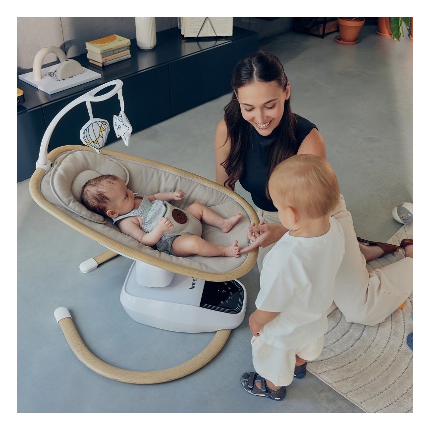 Lionelo - Detská hojdačka s melódiou OLIVIA Beige Natural + diaľkové ovládanie