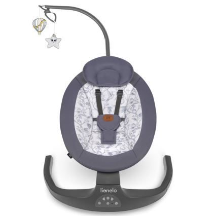 Lionelo - Detská hojdačka s melódiou RALF 4xAA šedo-biela + diaľkové ovládanie