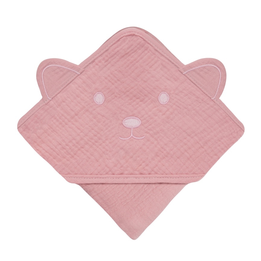 Lionelo - Detská mušelínová osuška s kapucňou Pink Baby