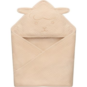 Lionelo - Detská osuška s kapucňou MUSLIN HOODED TOWEL Béžová (Sand)