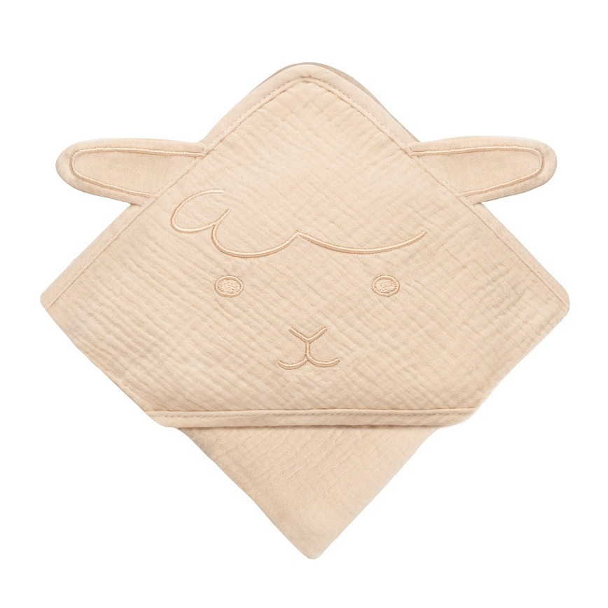Lionelo - Detská osuška s kapucňou MUSLIN HOODED TOWEL Béžová (Sand)