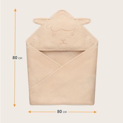 Lionelo - Detská osuška s kapucňou MUSLIN HOODED TOWEL Béžová (Sand)