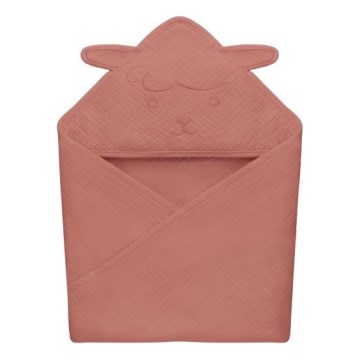 Lionelo - Detská osuška s kapucňou MUSLIN HOODED TOWEL Červený koral