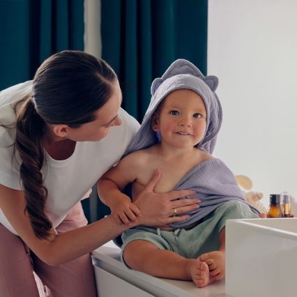 Lionelo - Detská osuška s kapucňou MUSLIN HOODED TOWEL Grey Sky