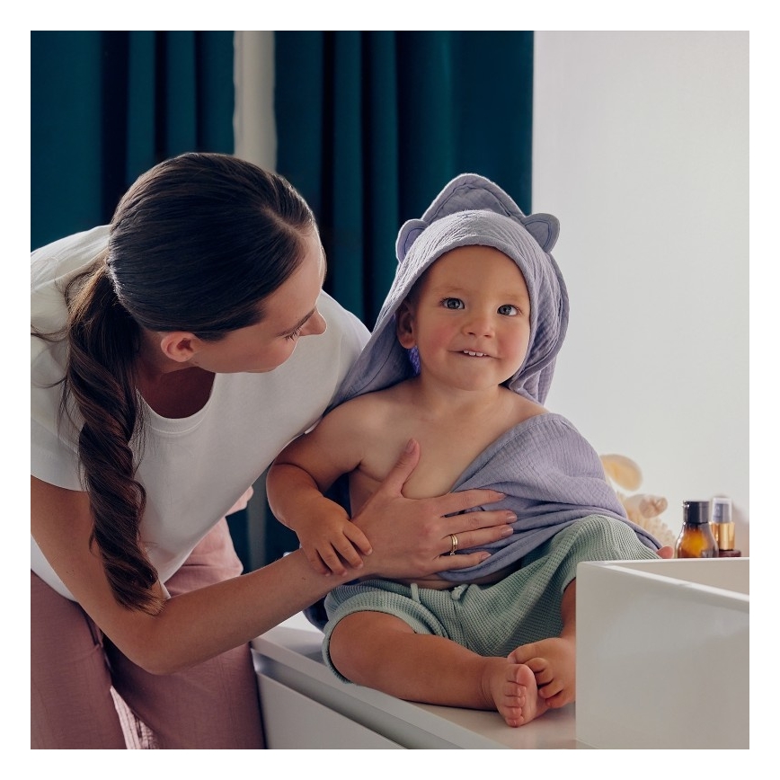 Lionelo - Detská osuška s kapucňou MUSLIN HOODED TOWEL Grey Sky