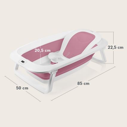 Lionelo - Detská zložiteľná vaňa s teplomerom BABY BUBBLE 2x LR44 Ružová magnólia