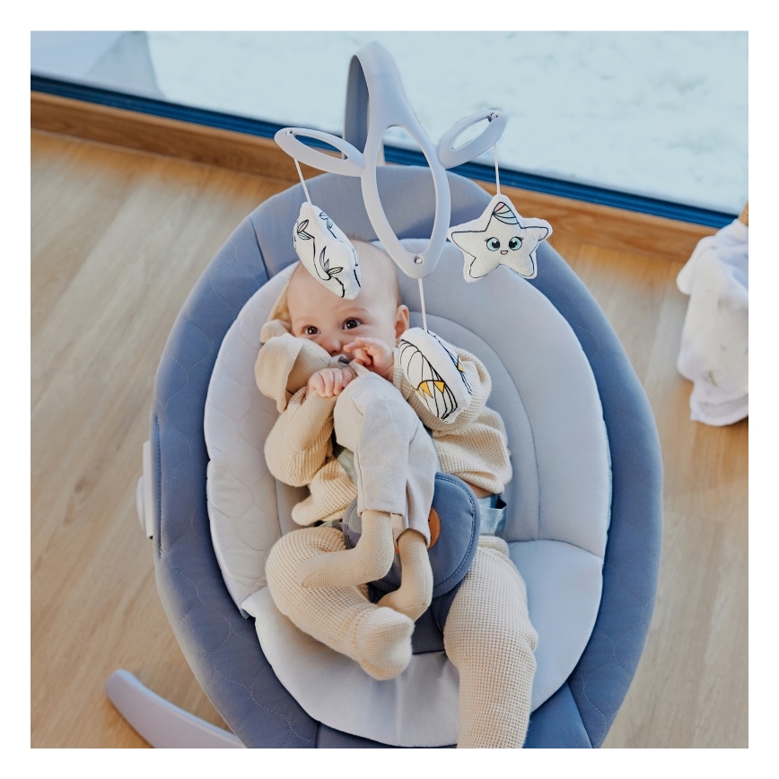 Lionelo - Detské húpacie kresielko s melódiou MELL Grey Stone 4xAA + diaľkové ovládanie