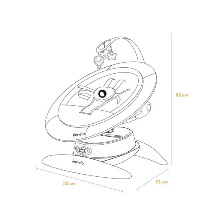 Lionelo - Detské húpacie kresielko s melódiou MELL Grey Stone 4xAA + diaľkové ovládanie