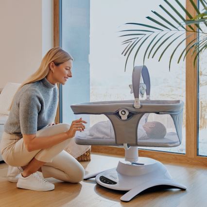 Lionelo - Detská hojdačka s melódiou 2v1 BELLA 4xAA Betónová sivá + diaľkové ovládanie