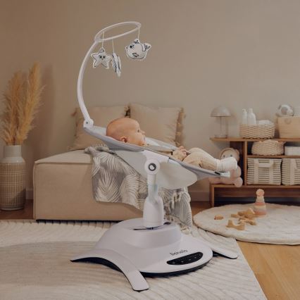 Lionelo - Detská hojdačka s melódiou 2v1 BELLA 4xAA Betónová sivá + diaľkové ovládanie