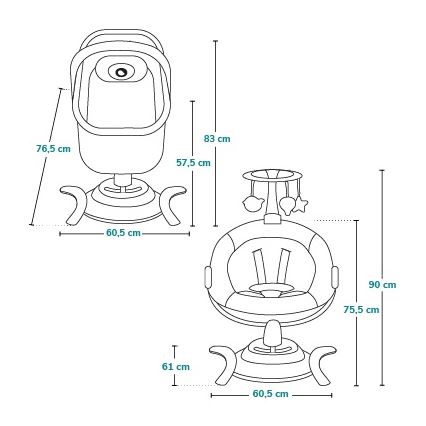Lionelo - Detská hojdačka s melódiou 2v1 BELLA 4xAA Betónová sivá + diaľkové ovládanie