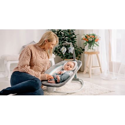 Lionelo - Detské vibrujúce hojdacie lehátko s melódiou PASCAL 2xAA šedá/tyrkysová