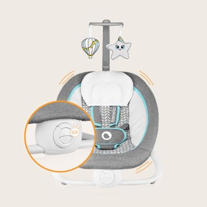 Lionelo - Detské vibrujúce hojdacie lehátko s melódiou PASCAL 2xAA šedá/tyrkysová