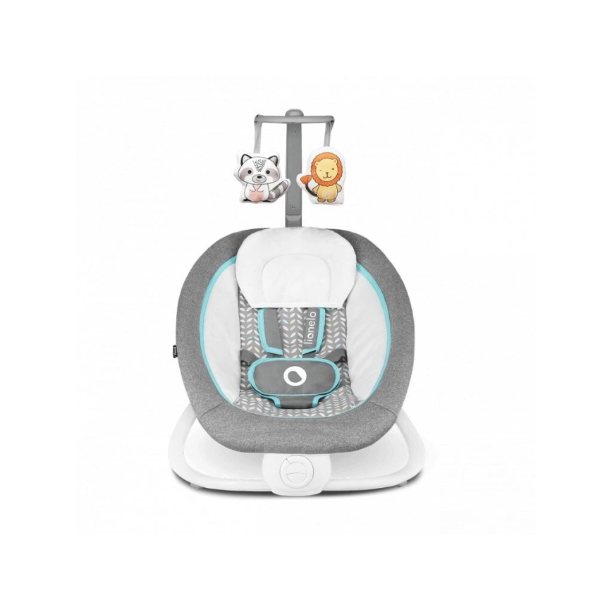 Lionelo - Detské vibrujúce hojdacie lehátko s melódiou PASCAL 2xAA šedá/tyrkysová