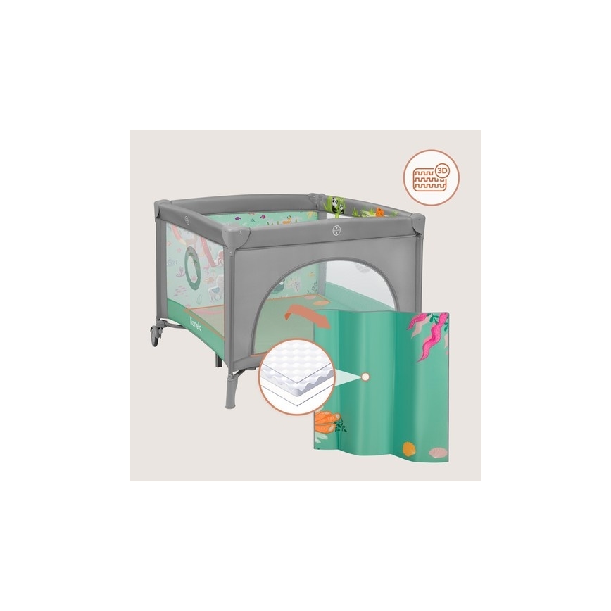 Lionelo - Hracia ohrádka MILLE PLUS sivá a zelená