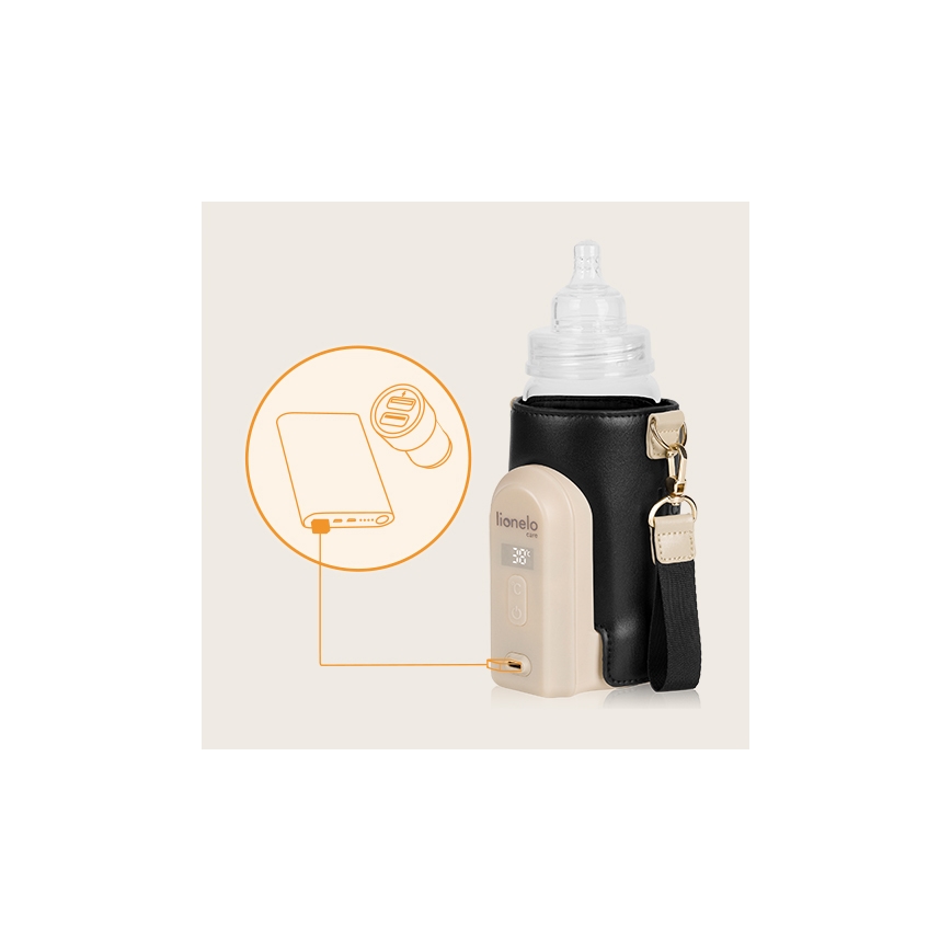Lionelo - Nabíjací ohrievač fľašiek THERMUP GO EVO 18W/5V čierna/béžová
