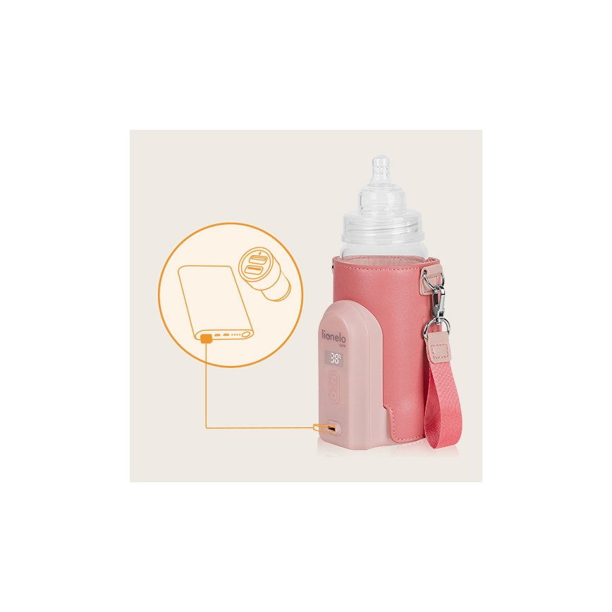 Lionelo - Nabíjací ohrievač fľašiek THERMUP GO EVO 18W/5V ružová