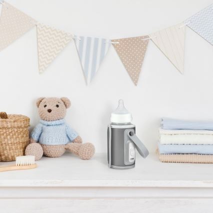 Lionelo - Nabíjací ohrievač fliaš THERMUP GO 18W/5V Grey Silver