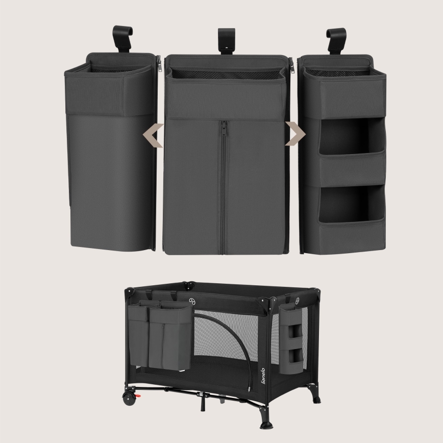Lionelo - Organizér na postieľku 3 v 1 SIDEPOCKET Sivý