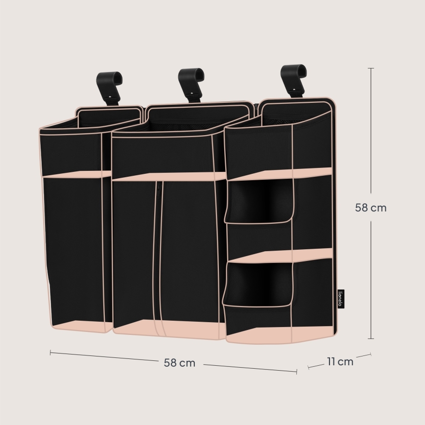 Lionelo - Organizér na postieľku 3v1 SIDEPOCKET Čierny