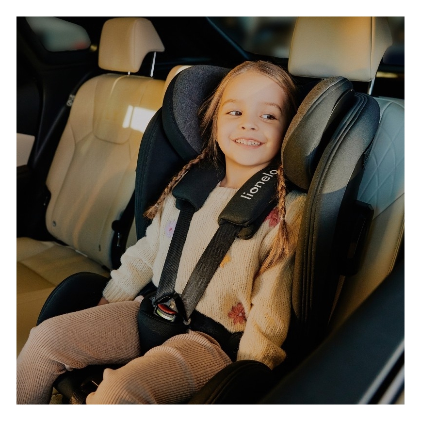 Lionelo - otočná autosedačka s bázou HARPER i-Size 76-150 cm Black Carbon