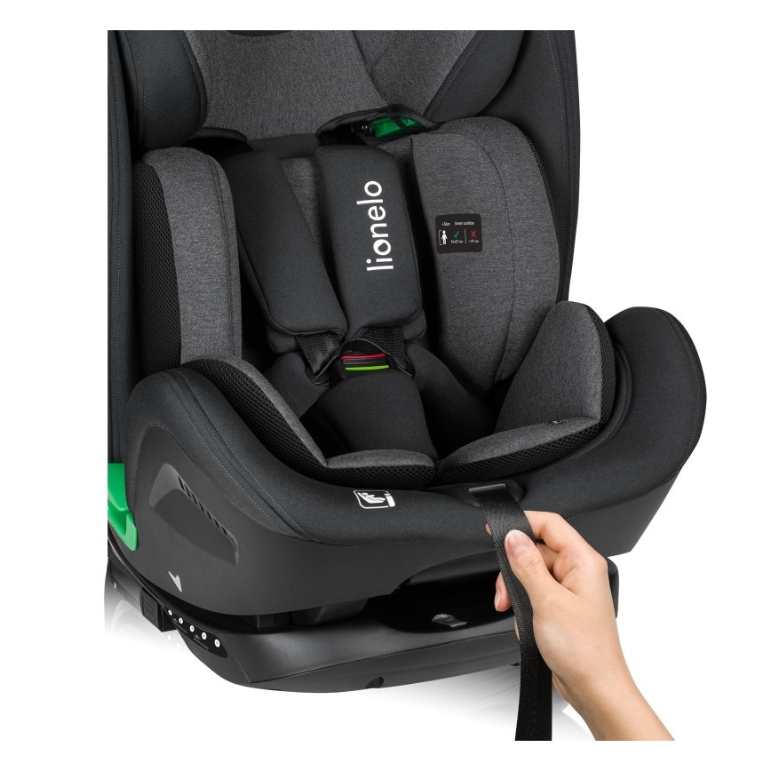 Lionelo - Otočná autosedačka so základňou HARPER i-Size 76-150 cm Black Carbon