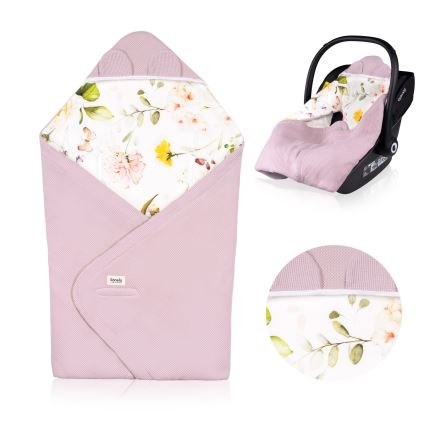 Lionelo - Zavinovačka do autosedačky TRAVEL SWADDLE 90x90 cm Ružový kvet