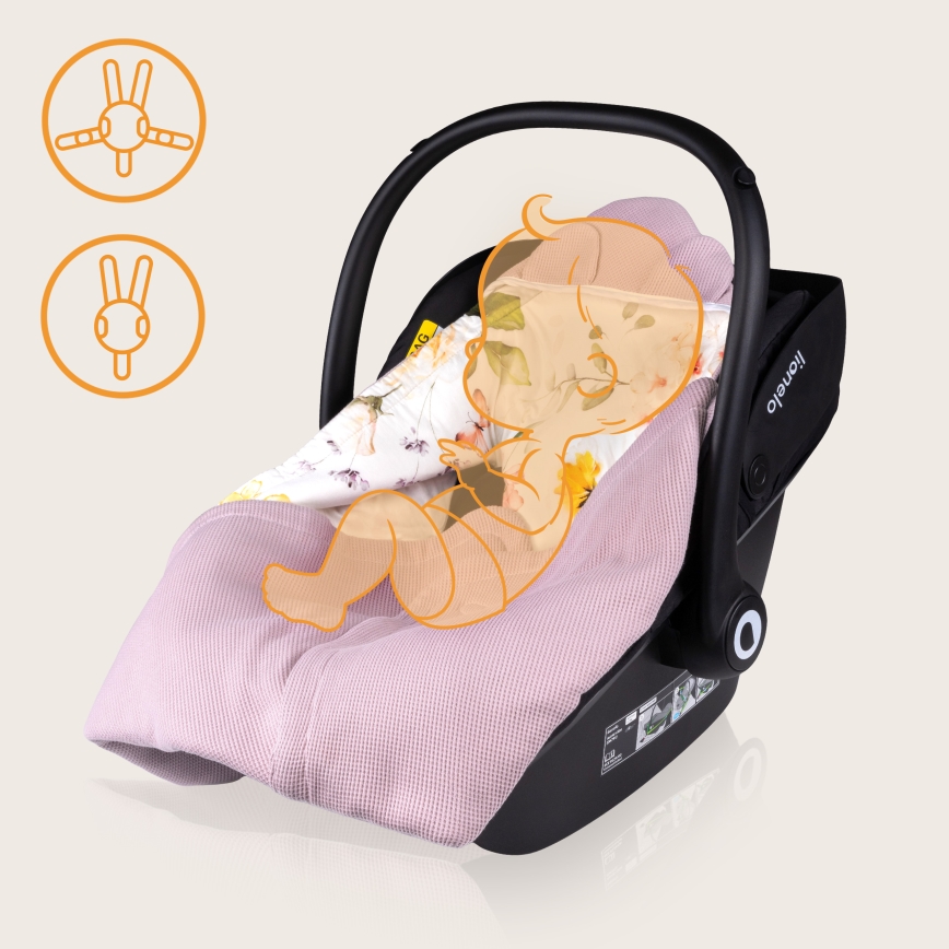 Lionelo - Zavinovačka pre autosedačku TRAVEL SWADDLE 90x90 cm Ružové kvety
