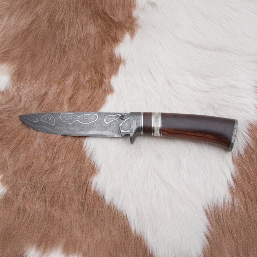 Lovecký damaškový nôž 13,8 cm ironwood/byvolia kosť
