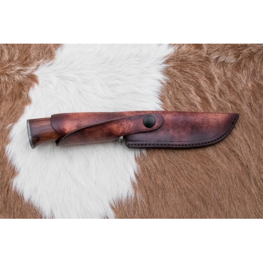 Lovecký damaškový nôž 13,8 cm ironwood/byvolia kosť