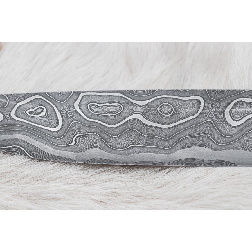 Lovecký damaškový nôž 13,8 cm ironwood/byvolia kosť