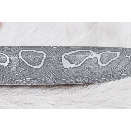 Lovecký damaškový nôž 13,8 cm ironwood/byvolia kosť