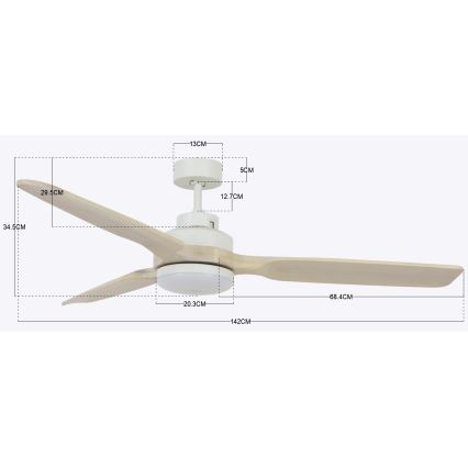 Lucci air 213055 - LED stropný ventilátor SHOALHAVEN GX53/17W/230V paulownia/biela priemer 142 cm + diaľkové ovládanie