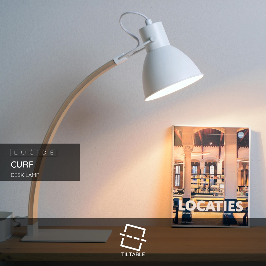 Lucide 03613/01/31 - Stolná lampa CURF 1xE27/60W/230V biela