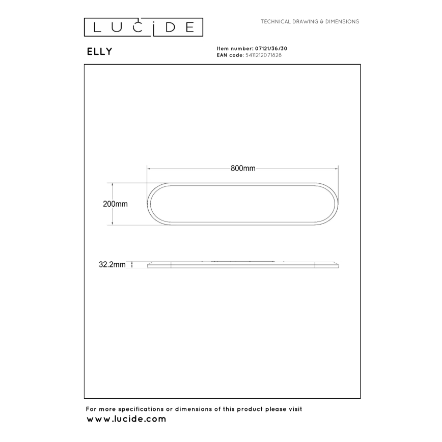 Lucide 07121/36/30 - LED stmievateľné stropné svietidlo ELLY LED/36W/230V 2700/3300/4000K 20x80 cm