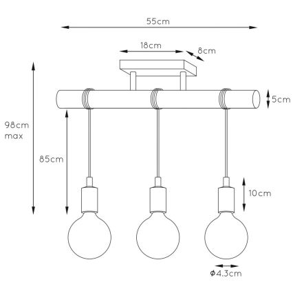 Lucide 08127/03/35 - Luster na lanku PAULIEN 3xE27/60W/230V