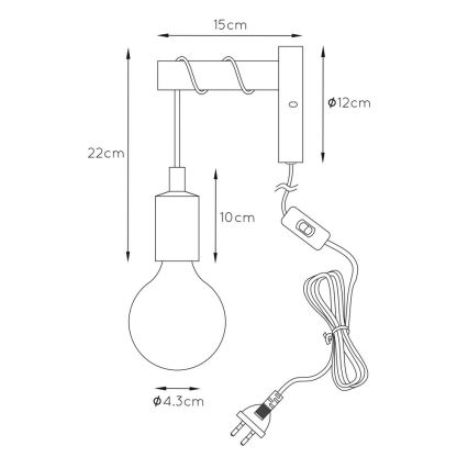 Lucide 08227/01/66 - Nástenné svietidlo PAULIEN 1xE27/60W/230V