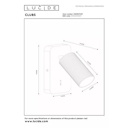 Lucide 09239/11/31 - Nástenné bodové svietidlo CLUBS 1xGU10/40W/230V biela